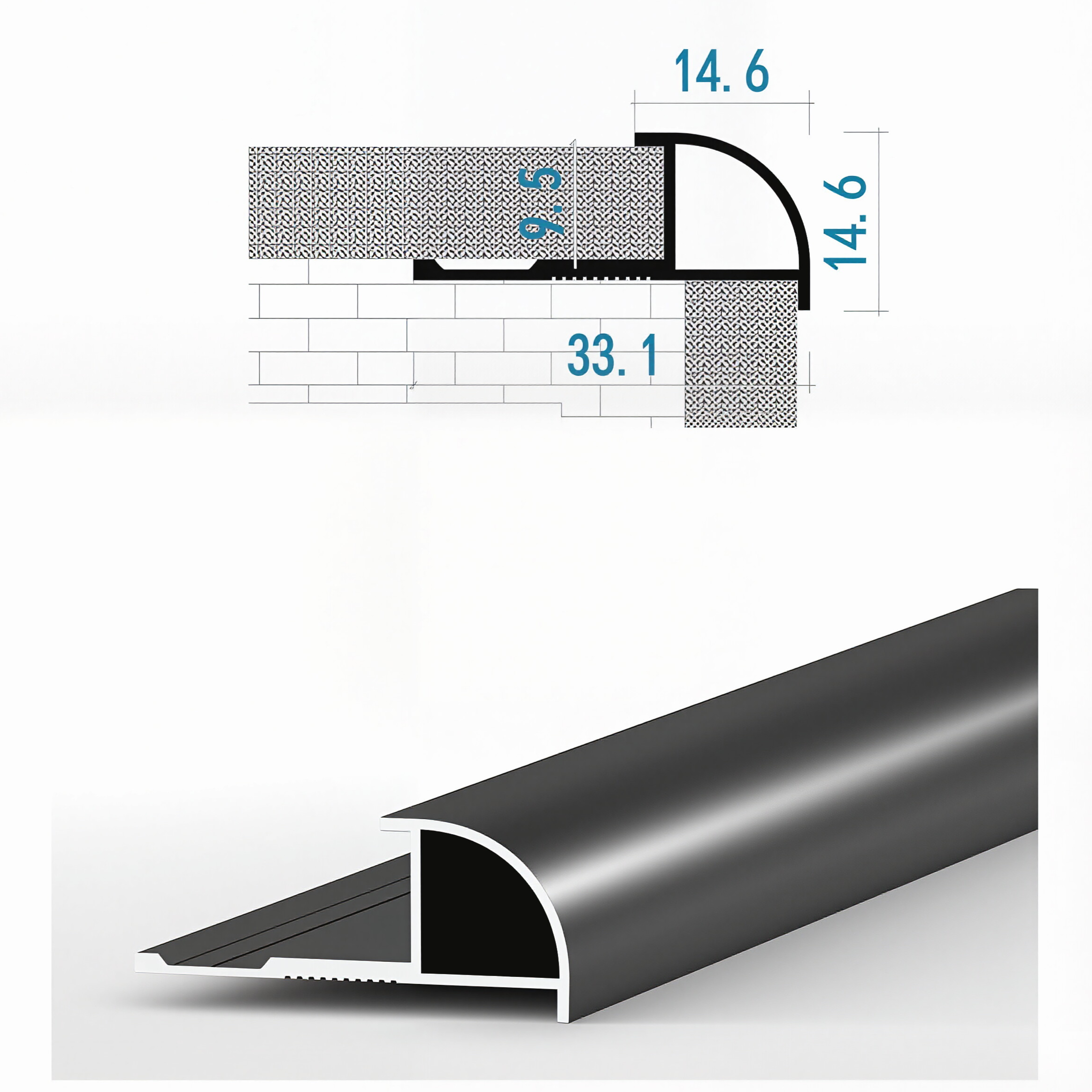 牆板收口條 圓陽角 鋁合金線條 Aluminum Alloy Decorative Trim for WPC Wall Panel Finishing