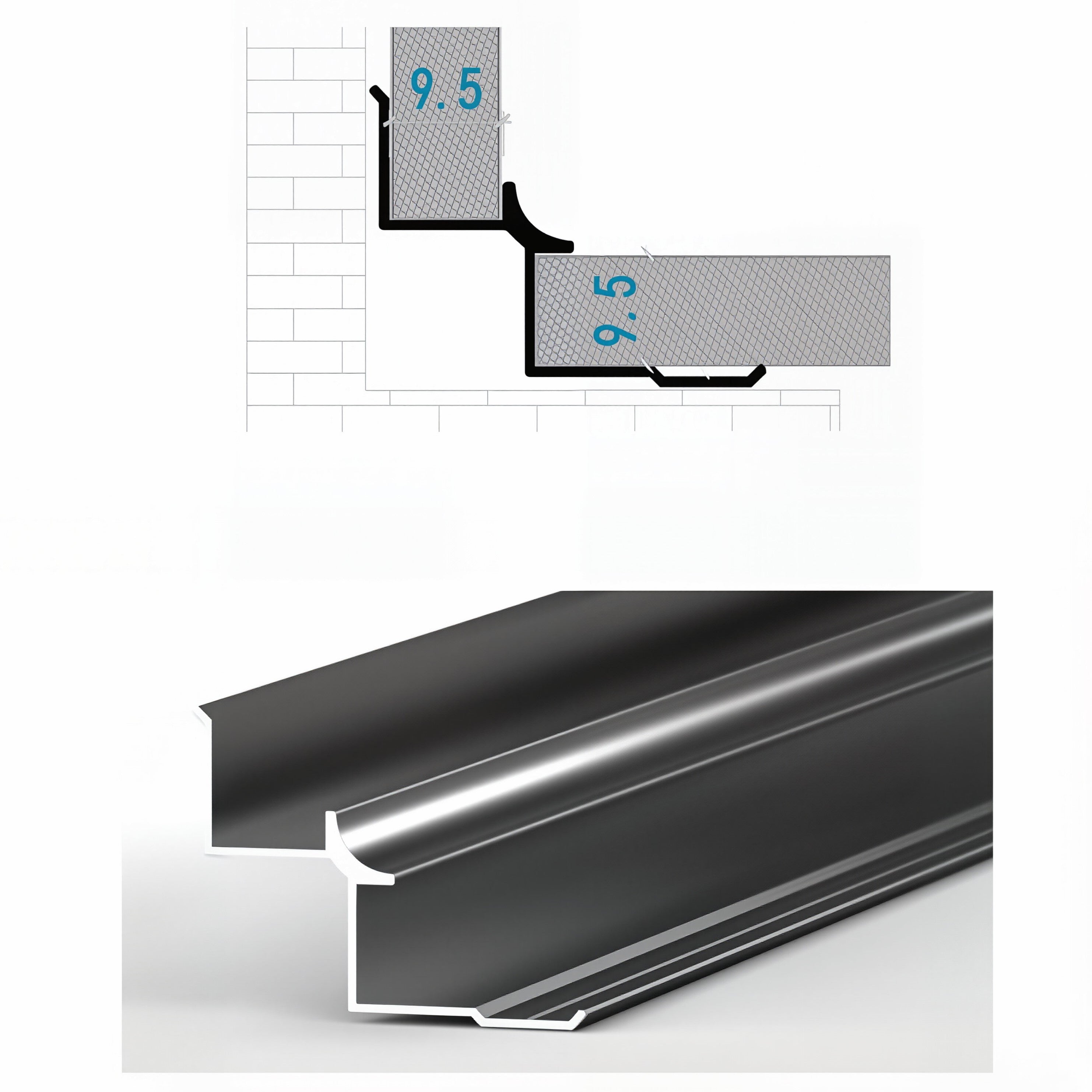 牆板收口條 W陰角 鋁合金線條 Aluminum Alloy Decorative Trim for WPC Wall Panel Finishing